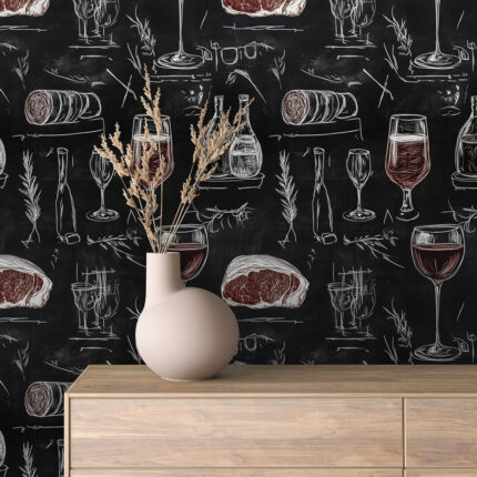 Wine & steak kreda stil tapeta